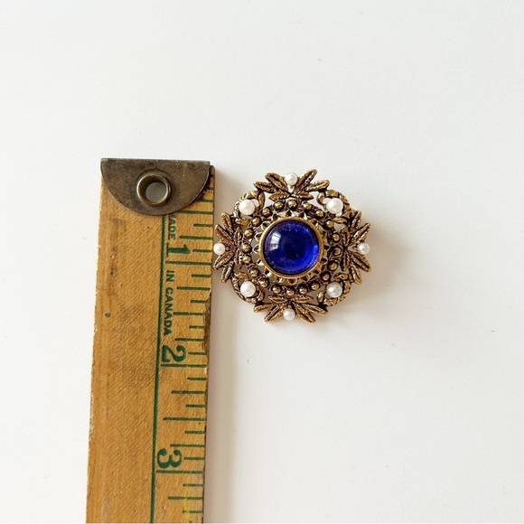 Vintage Gold Plated Brooch with Faux Pearls & Blue Gem Bundle & Save - Picture 5 of 6